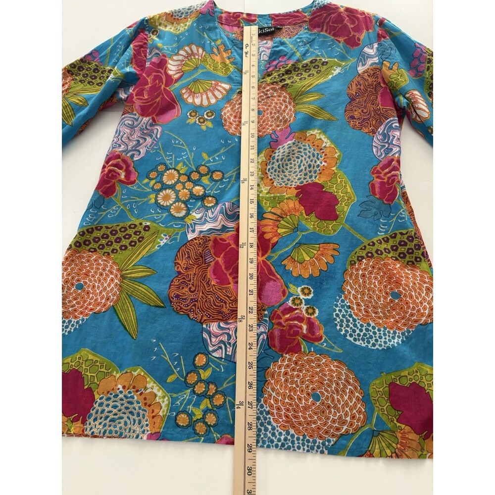 Kikisol Tunic Top Womens L Blue Floral Lagenlook Coastal Resort Vacation Coverup - Picture 5 of 15